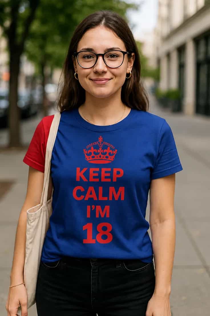 Смешна тениска за 18 рожден ден - KEEP CALM I'M 18