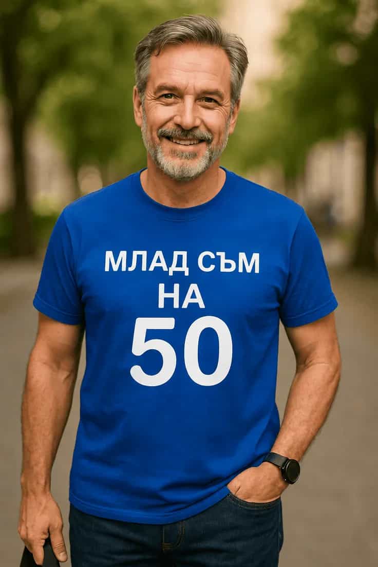 Смешна тениска млад съм на 50