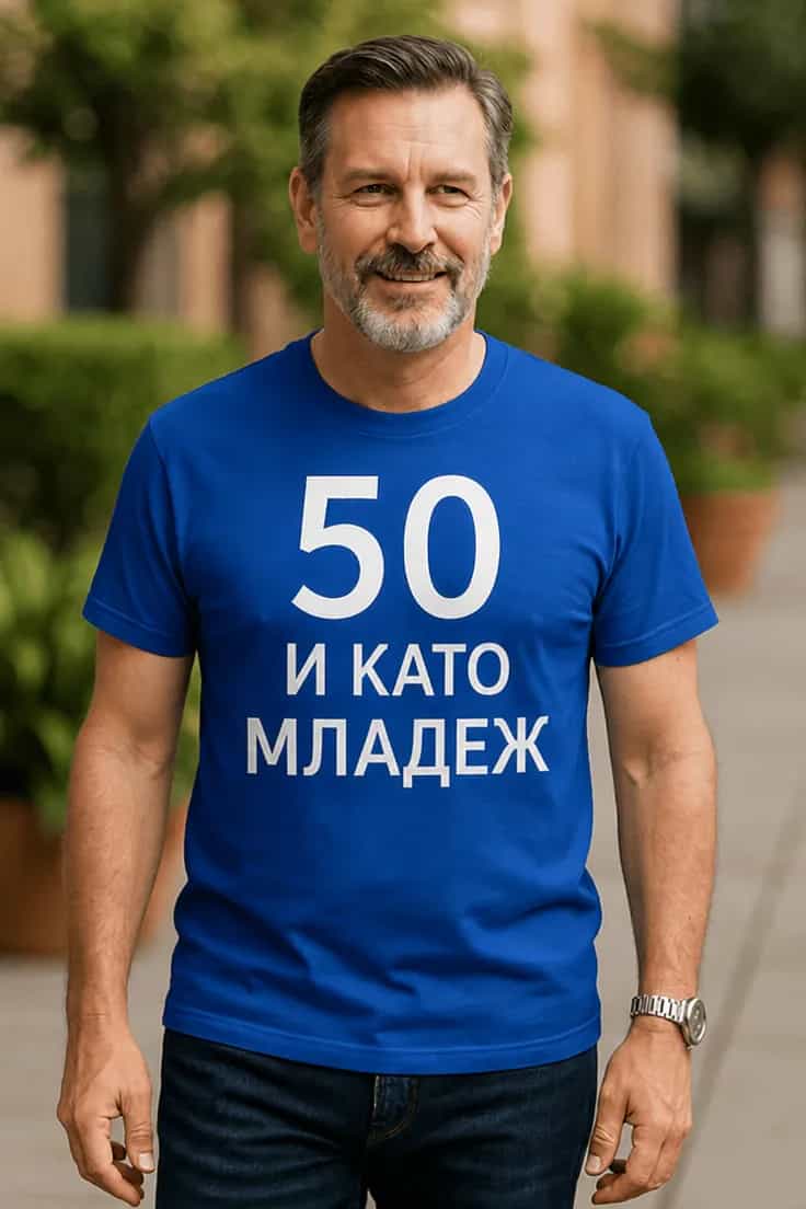 Смешна тениска 50 и като младеж | 50 И КАТО МЛАДЕЖ.