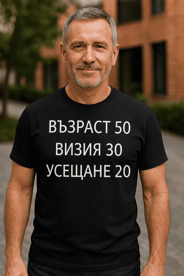 Смешна тениска възраст 50 визия 30 усещане 20