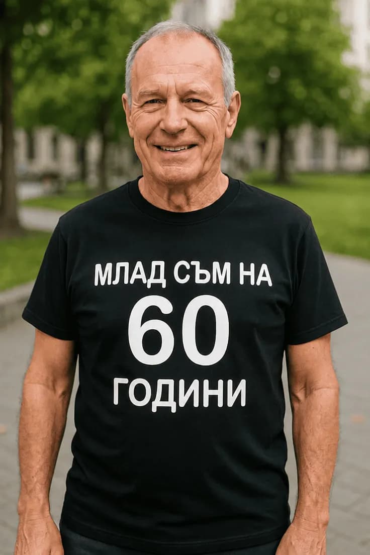 Смешна тениска млад на 60 години