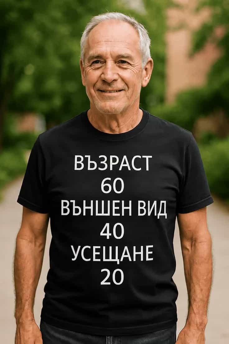 Смешна тениска възраст 60 вид 40 дух 20