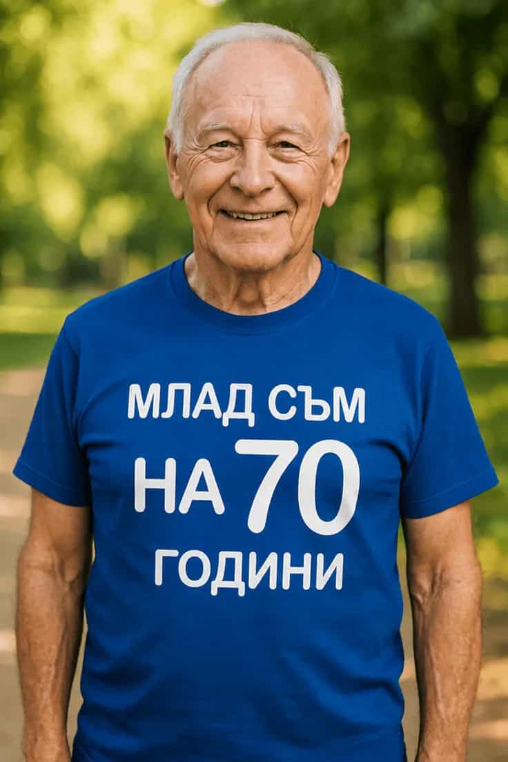 Смешна тениска млад на 70 години