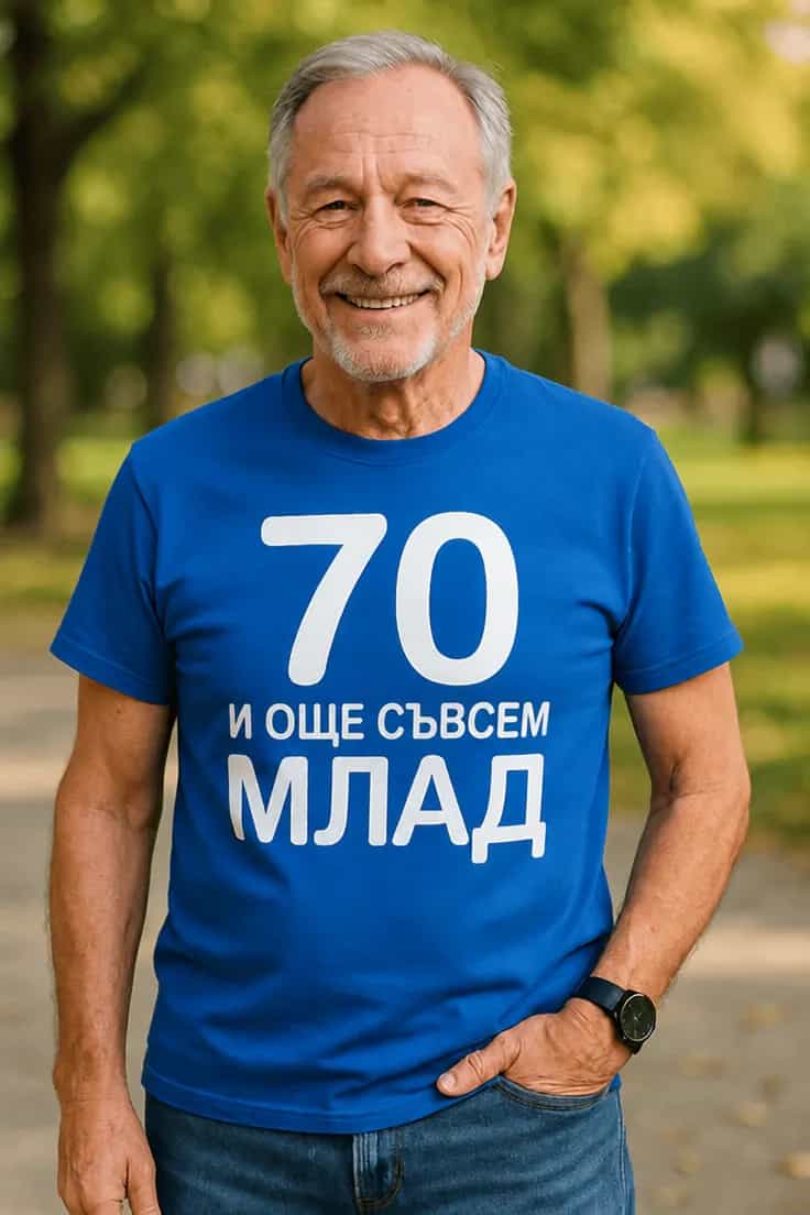 Смешна тениска 70 и още млад | 70 И ОЩЕ СЪВСЕМ МЛАД.