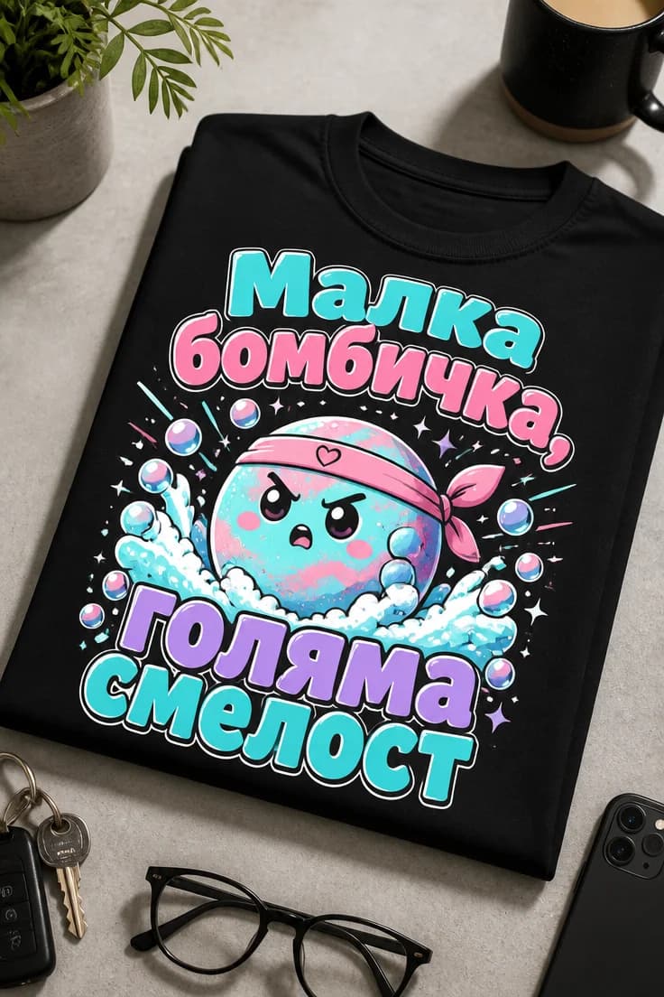 Българска тениска с надпис Малка бомбичка, голяма смелост