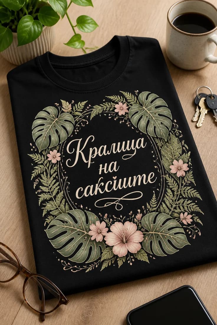 Дамска тениска с растения „Кралица на саксиите“