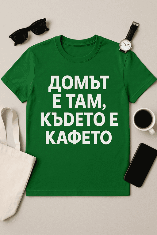 Тениска „Домът е там, където е кафето“