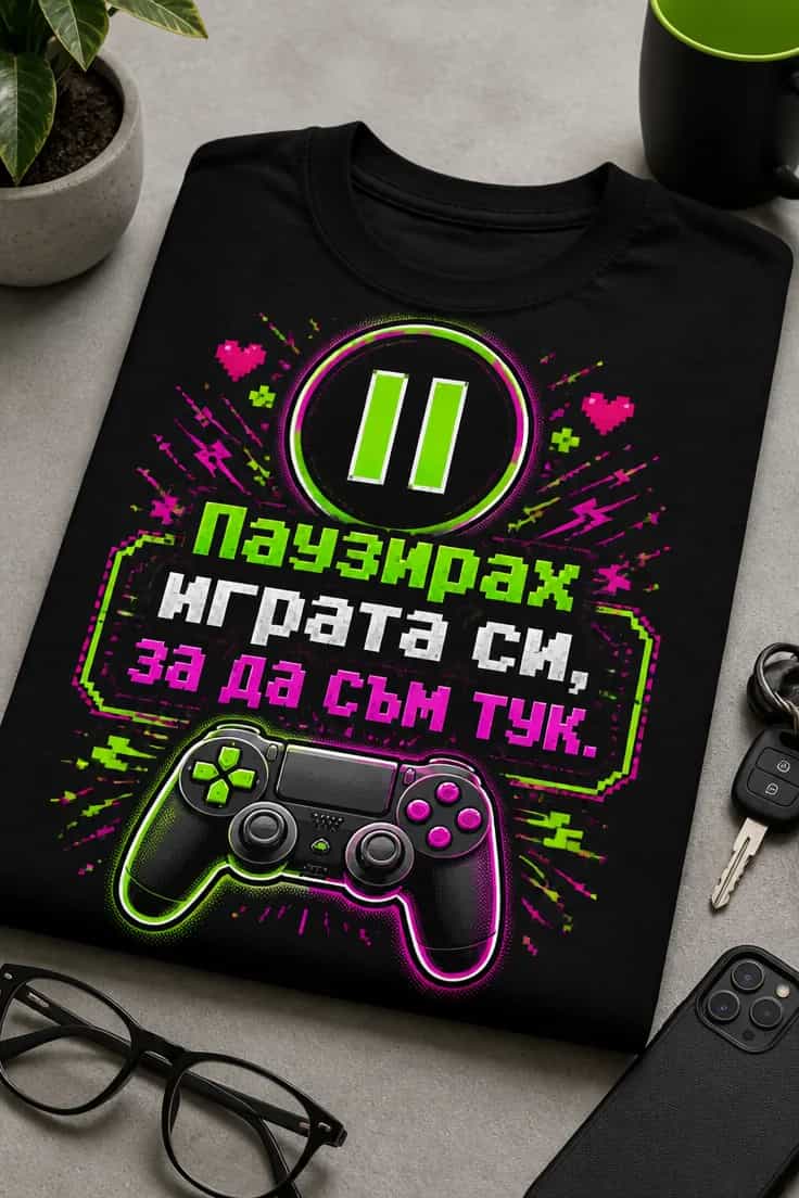 Геймърска тениска „Паузирах играта си, за да съм тук.“