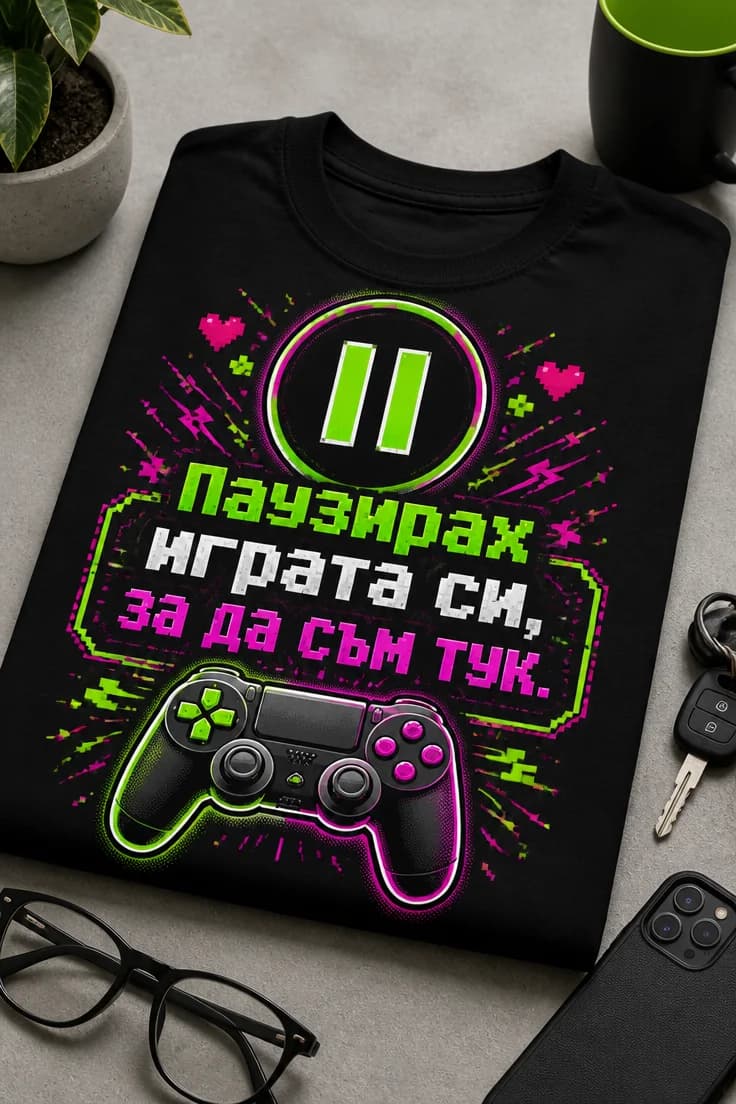 Геймърска тениска „Паузирах играта си, за да съм тук.“