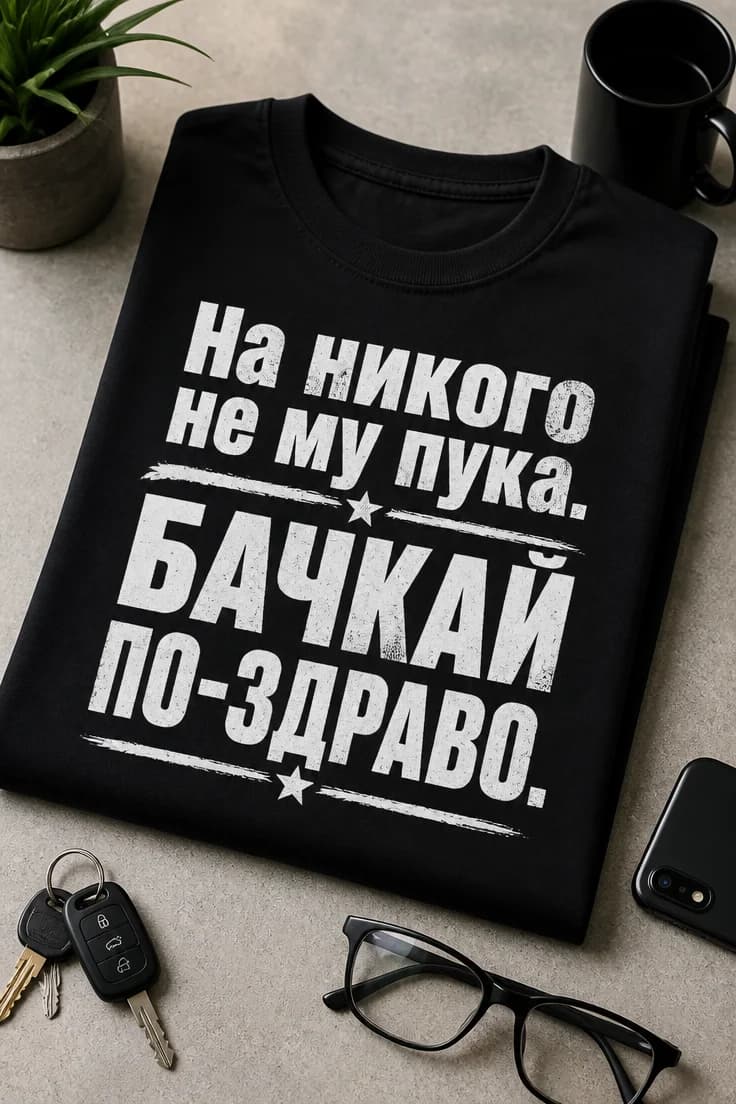 Мъжка тениска „На никого не му пука. Бачкай по-здраво.“