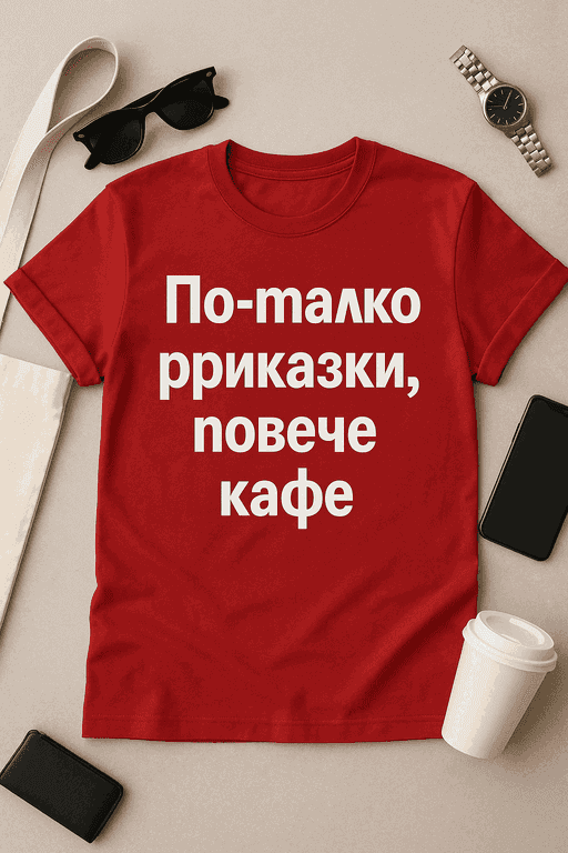 Тениска „По-малко приказки, повече кафе“