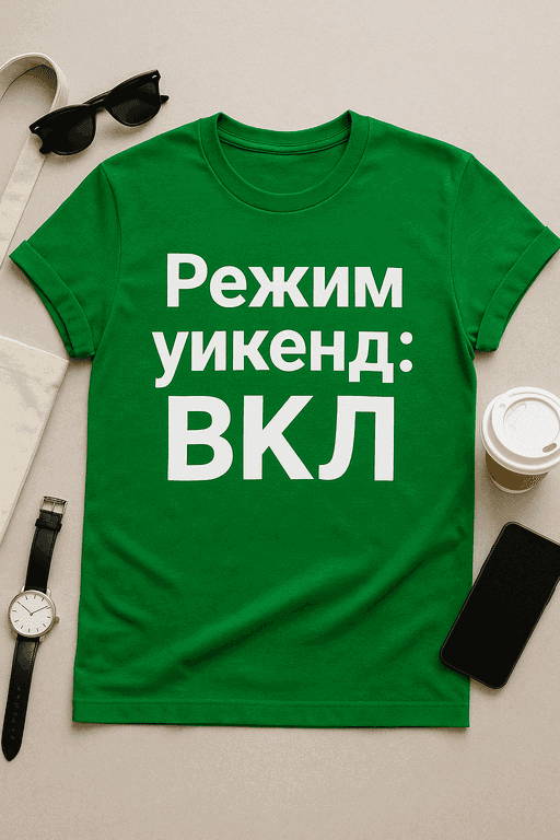 Тениска „Режим уикенд: ВКЛ“