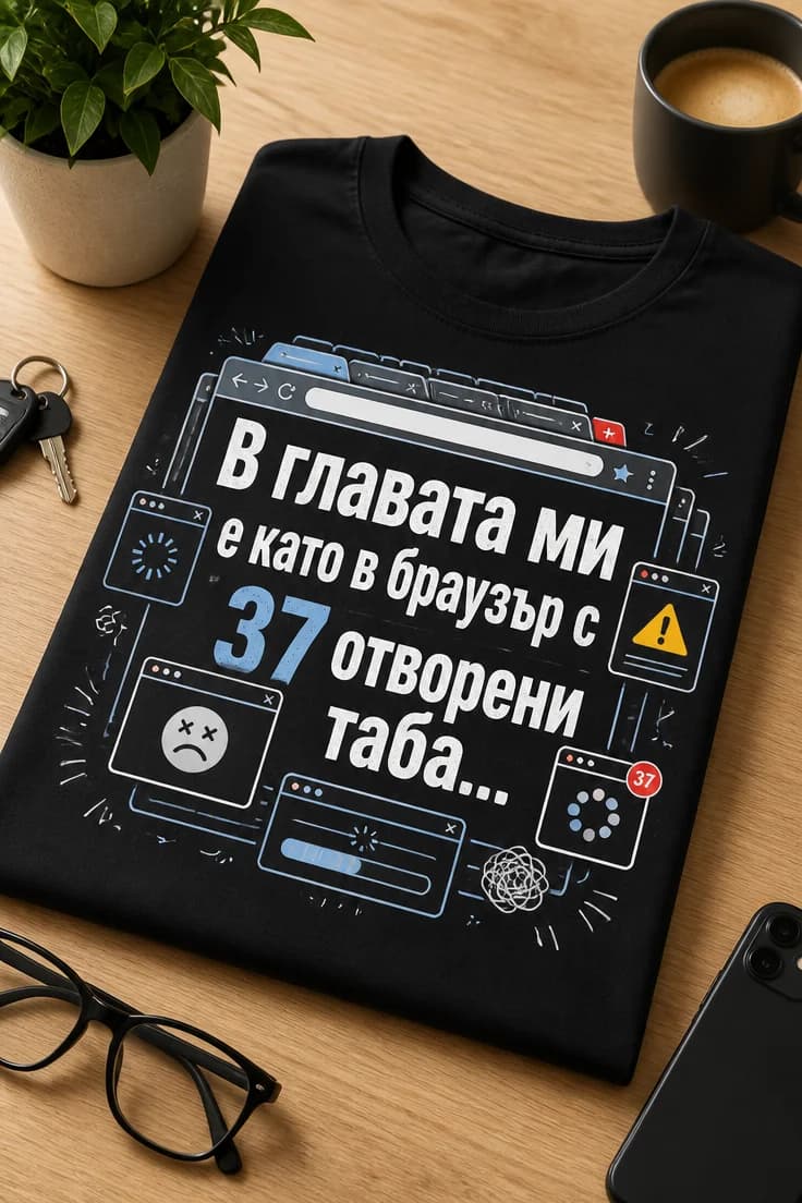 Тениска В главата ми е като браузър с 37 таба