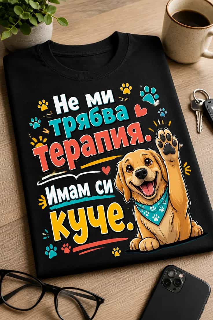 Тениска с куче – Не ми трябва терапия. Имам си куче.