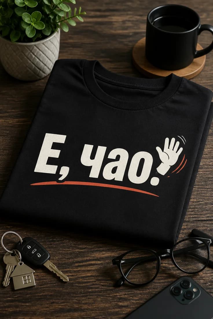 Дамска/мъжка тениска с надпис „Е, чао.“