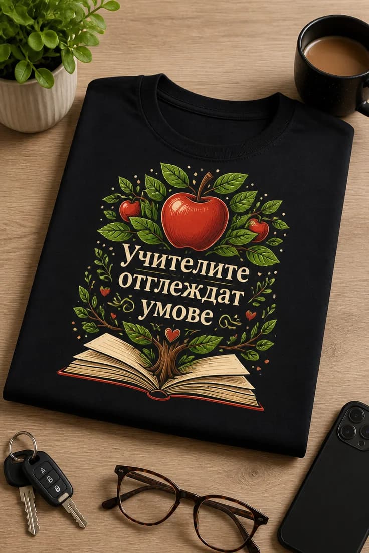 Тениска за учител с надпис „Учителите отглеждат умове“