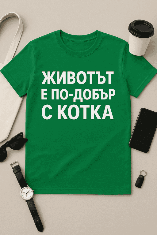 Тениска „Животът е по-добър с котка“