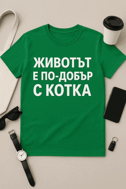 Тениска „Животът е по-добър с котка“