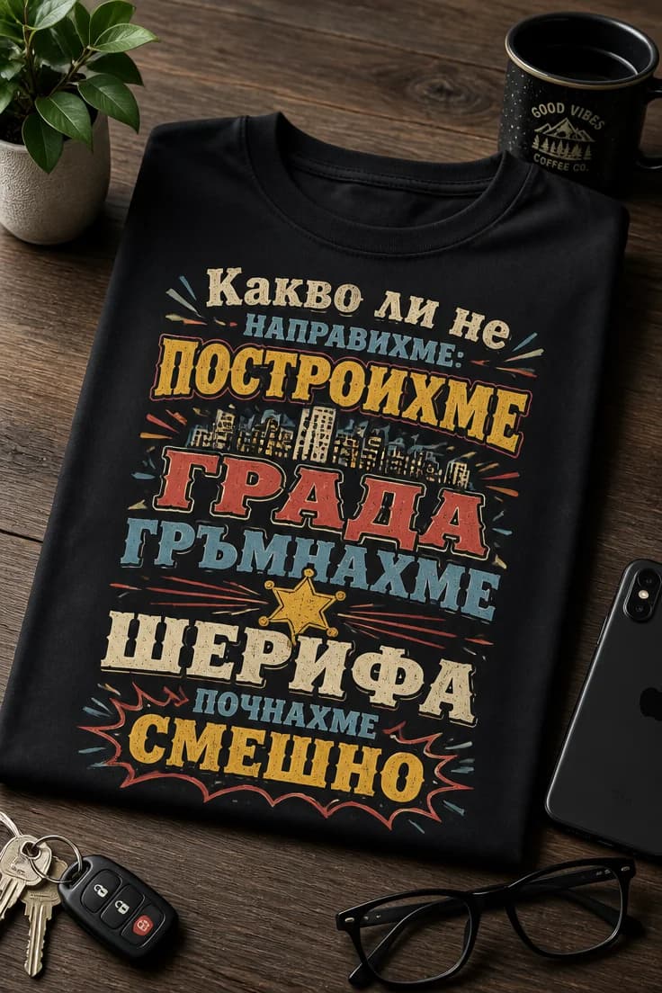 Забавна тениска с надпис „Какво ли не направихме“